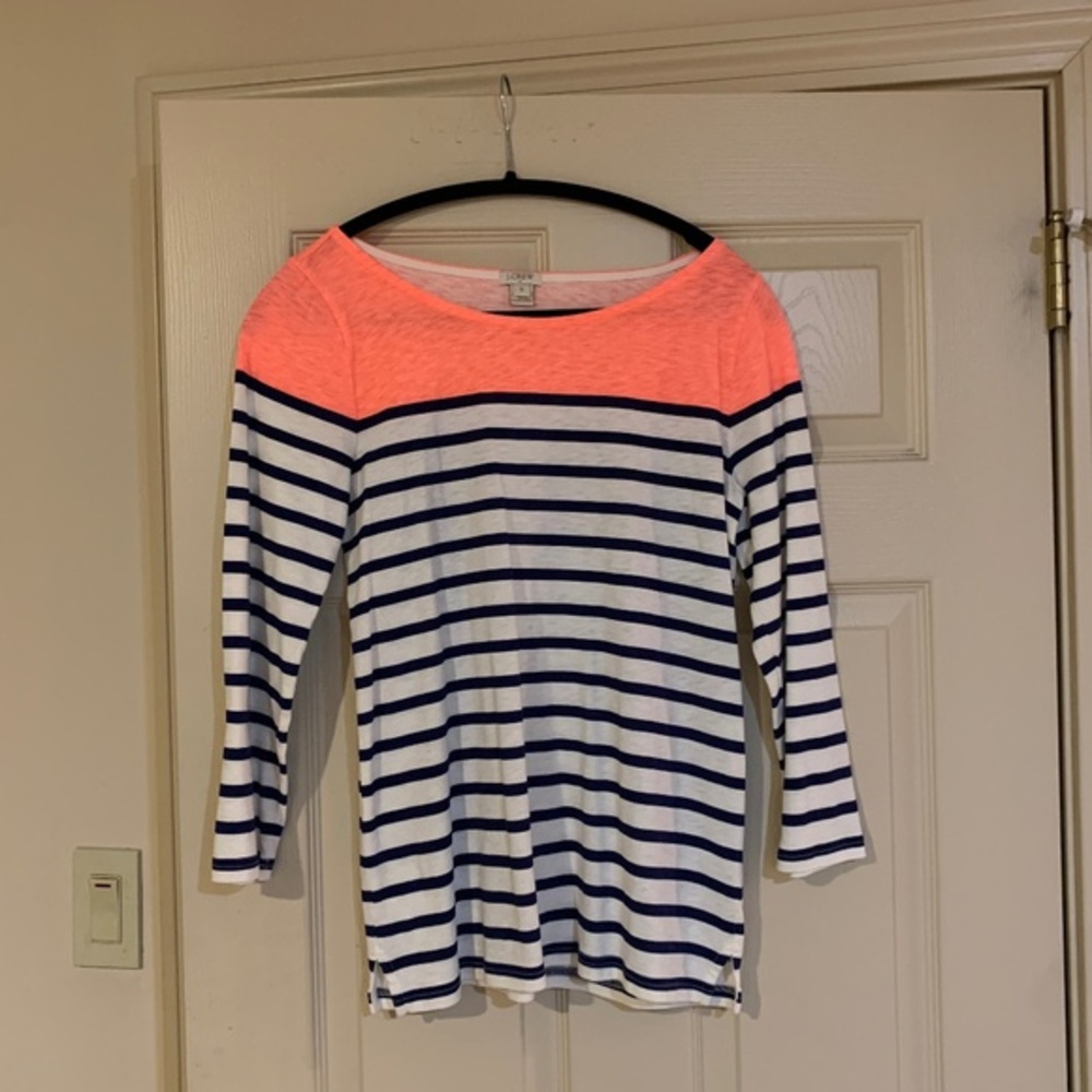 J Crew Orange/White/Blue Striped Top sz S